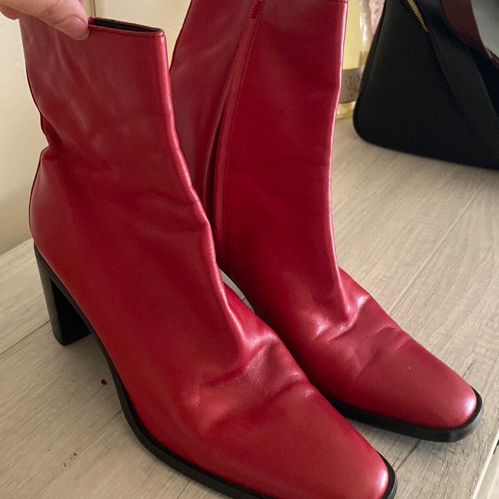 Red ankle boots